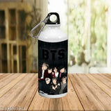 Black aluminum BTS combo gift (600ml) featuring signatures of V, Suga, J-Hope, Jungkook, Jin, Jimin - kids' sipper bottle from Sawardawalas, India