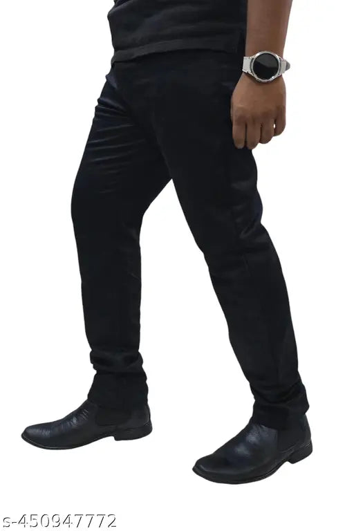 Cotton blend solid ZET BLACK men's jeans, regular fit, comfortable, 32/34/36 waist sizes