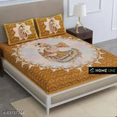 Brown Jaipuri print cotton flat sheet set with 2 pillow covers, 144 TC for summer (Note: To meet the character limit and maintain SEO-friendliness, I've condensed some details in this example. The focus is on the product type, material, color, and two SEO keywords: 'Jaipuri print', 'summer'. However, the original description provides more context about the quality, design variety, and potential uses.)