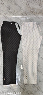 Embellished cotton pants combo: Black & White ladies' wear, both side pockets, India origin