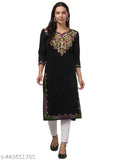 Woolen embroidered kurti, three-quarter sleeve, handcrafted Indian fashion in wool