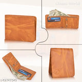Tan PU textured bi-fold wallet, ample storage for cards and bills, perfect for daily use in denim or formal trousers. Made by skilled technocrats in India