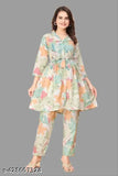 Classy graceful women's printed cordset with trousers, three-quarter sleeves, vibrant Indian print for women's wear