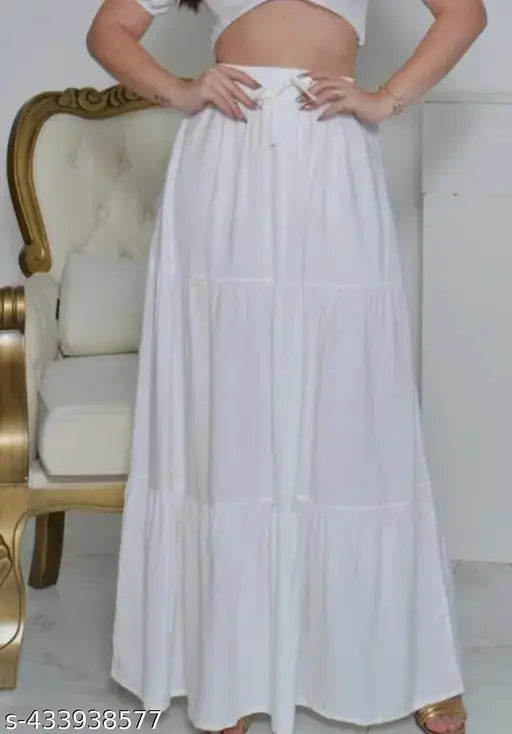 Stylish white rayon skirt for women and girls, solid pattern, self-designed, comfortable and fashionable