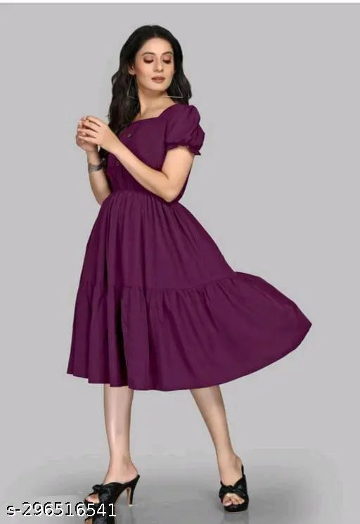 Wine rayon short sleeved pretty partywear dress, vibrant and stylish women's fashion from India