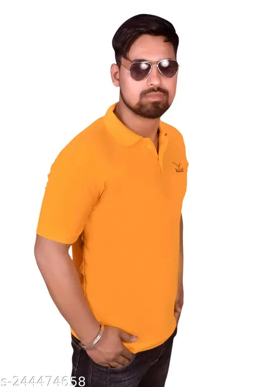 Mustard polycotton men's collar t-shirt - best seller, short sleeves, size M/L/XL