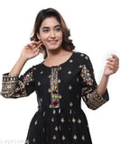 Rayon black printed combo anarkali kurtis with three-quarter sleeves, women's fashion from India
