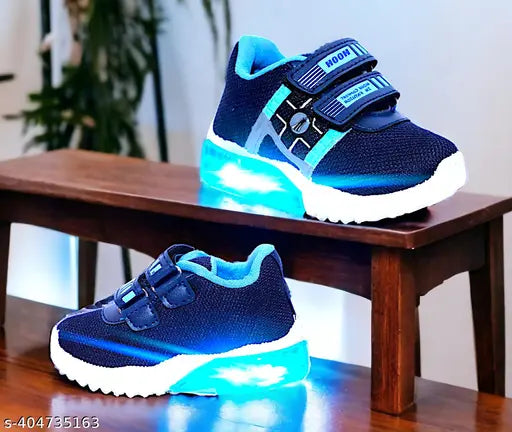 Sky Blue canvas and rubber waterproof sports shoes for kids up to 7 years, embellished net pattern with memory foam insole and Velcro fastening