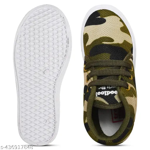 Brown mesh and PVC lace-up military training shoes for kids, ideal for boys and girls. Perfect blend of style and comfort, designed for long-term wear and easy movement