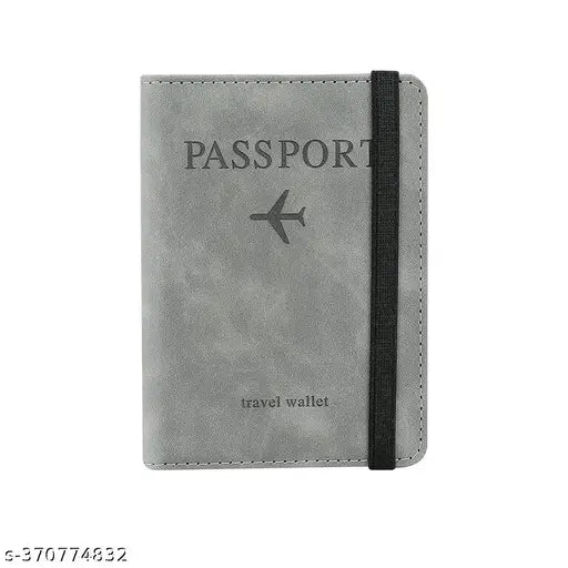 Leather RFID-blocking travel document holder with 4 card slots, cash compartment, and SIM card pockets. Abrasion-resistant PU leather case for passports, boarding passes, and CDC cards
