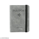 Leather RFID-blocking travel document holder with 4 card slots, cash compartment, and SIM card pockets. Abrasion-resistant PU leather case for passports, boarding passes, and CDC cards