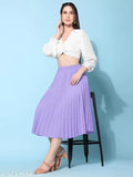 Slate blue pleated midi skirt, crepe fabric, elastic waistband, trendy Bollywood-inspired design for women's fashion
