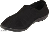 Black synthetic belly shoe for women, solid pattern boat shoes with ankle loop, Walkaroo Ladies BELLY SHOE on display