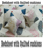 Floral printed, superfine cotton 5-piece bedsheet set with quilted cushions, made in India