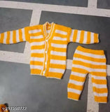Woolen colorblocked newborn winterwear full sleeves sweater set, hand-knitted for baby boys and girls (0-2 months), made in India