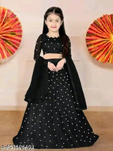 Embroidered satin and net kids lahanga choli with long sleeves, Indian traditional outfit for girls aged 3-15 years