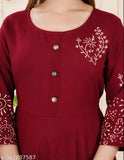 Maroon rayon Jaipur block-printed kurti with three-quarter sleeves, Indian handcrafted ethnic wear for women's fashionable events