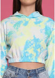 Stretchable tie-dye printed western short hoodie, women's casual travel outfit, perfect gift
