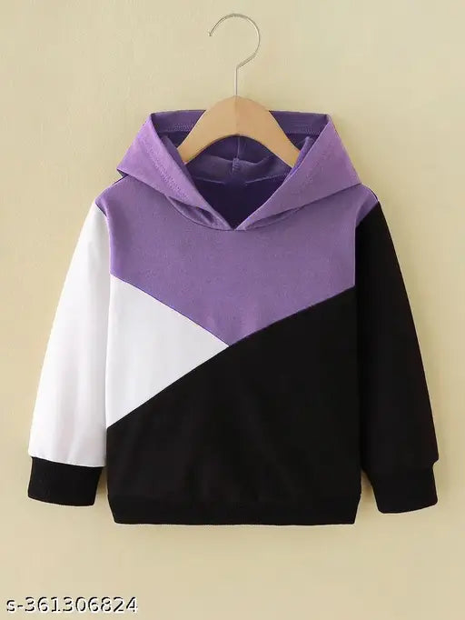 Colorblocked cotton hoddie for kids, trendy long sleeve in various sizes from 3-4 to 9-10 years. Made in India