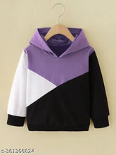 Colorblocked cotton hoddie for kids, trendy long sleeve in various sizes from 3-4 to 9-10 years. Made in India