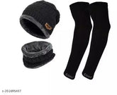 Woolen unisex winter hat & scarf combo, stylish fur patterned beanie & knit neck scarf, ideal for men & women