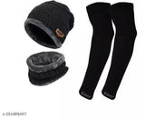 Woolen Unisex Winter Scarf & Beanie Cap Combo - Warm hand arm sleeves, perfect for men & women's outdoor activities