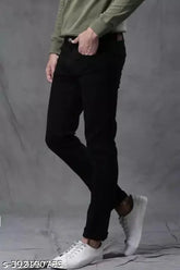 Elegant denim pants for black jeans, solid-pattern slim fit, machine wash, good fit, black color, one quantity, Indian manufacturing. Sizes: 28, 30, 32, 34 (waist 28in, length 40in; waist 30in, length 40in; waist 32in, length 40in; waist 34in, length 40in). Origin: India