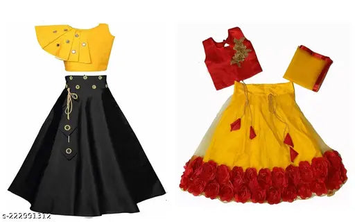 Cotton silk and taffeta silk, fully stitched baby girl's lehenga choli and dupatta set, embellished with mirror work, comfortable for daily wear