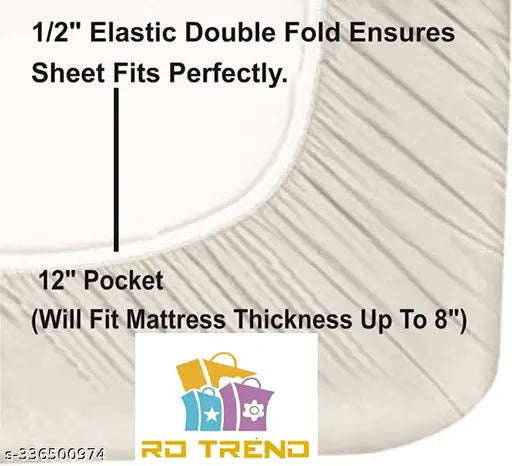 Premium cotton double bed fitted sheet set, supersoft 275 TC, all-around elastic, up to 8 inches mattress fit, checkered pattern