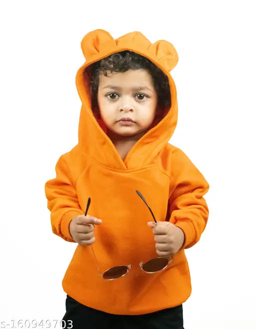 Orange cotton blend unisex teddy ear style kids' hoodie, perfect for winter wear for boys and girls aged 3-4 years