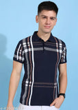 Stylish cotton-blend graphic print men's polo neck T-Shirt, short sleeves, ideal for casual or semi-formal events, made in India (S: 35in chest, 26in length)