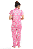 Malani women's printed satin shirt & pyjama set, coordinated night suite for women and girls on display