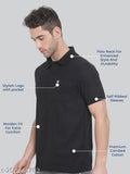 Black cotton short-sleeve LUX Men's Solid Polo T-shirt, premium combed fabric for modern fit and extra comfort