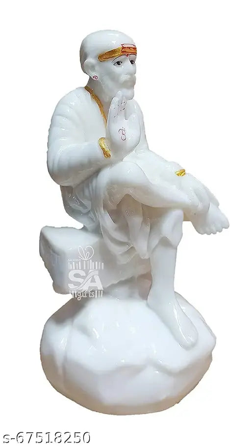White marble Sai Baba Murti Idol Statue (35 inch), beautiful god decór for Pooja