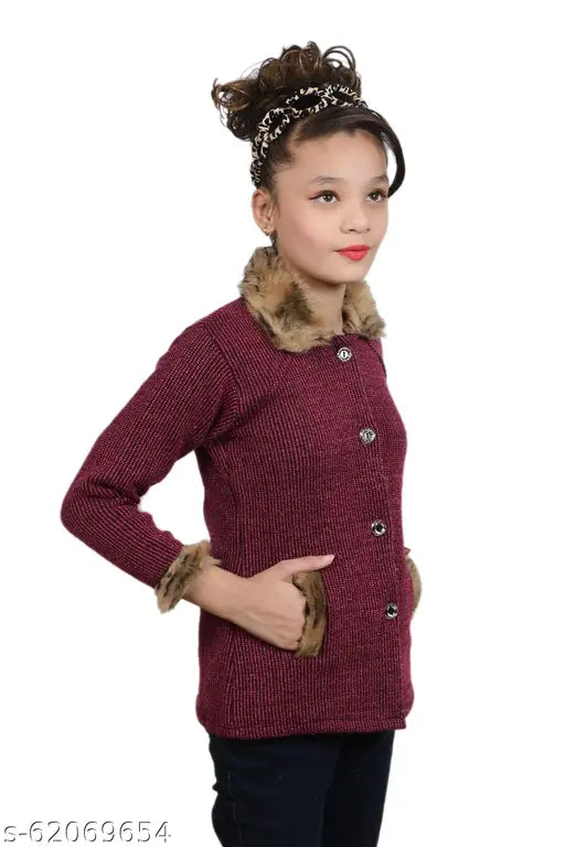 Girls' long sleeve wool fur coat from Christy's Collection, self-design net pattern, suitable for 5-8 years old