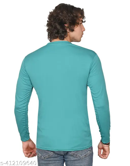 Sea green and mustard yellow long sleeve t-shirt for men and boys, soft polyester fabric, classic round neck design