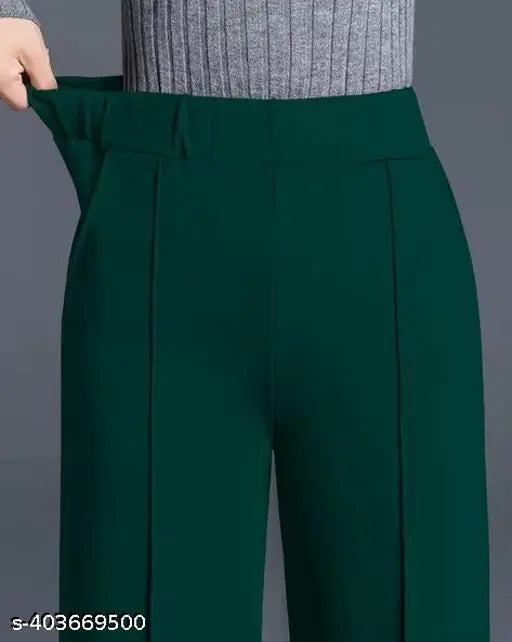 Solid cotton blend retro women's trousers, popular for all-season comfort and style. Made in India." (92 characters)