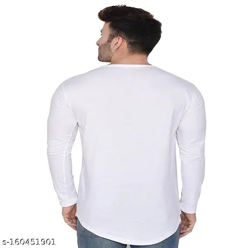 Cotton blend men's long sleeve round neck applecut t-shirt by Snowkartworld, color-block design
