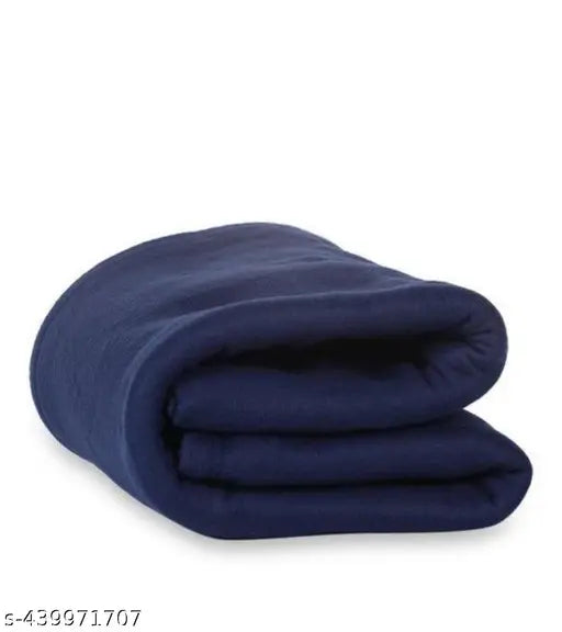 Blue fleece MBK Panipat Blanket, floral pattern on a plain blue backdrop. Made in India, size free (85in x 52in)