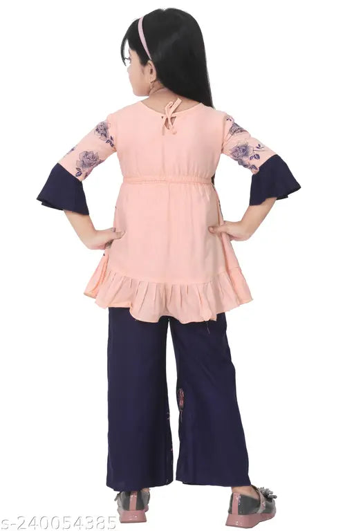 Printed rayon floral top & pyjama set for girls age 1-9, lightweight and comfortable Indian-made fashion