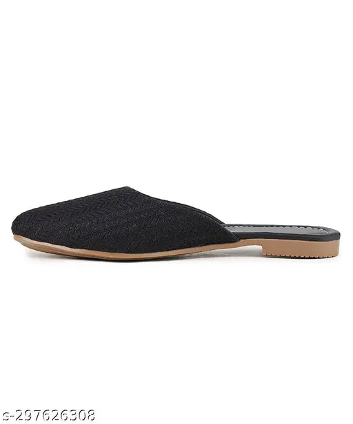 Synthetic open-back woven design slip-on flats for women and girls, lightweight with padded insole and slip-resistant rubber outsole. Ideal for various occasions, fashionable and comfortable