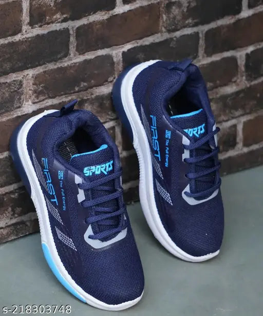 Navy blue synthetic running shoes for kids, comfortable lace-up style with Eva sole, ideal for boys and girls sports activities