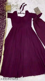Purple embroidered Georgette flared kurta (pack of 3), long sleeves, solid pattern. Indian women's party wear or wedding dress made in India