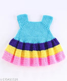 Handmade acrylic woolen baby dress for winter, self-design, sleeveless. Available in sizes 0-3M - 18-24M. Made in India