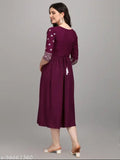 Embroidered rayon Jolly Wine kurti, three-quarter sleeves, Indian fashion wear for S-XXL sizes