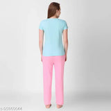 Women's casual hosiery top & pajama set pack 2, printed net design, India-made