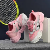 White Mento Wogdan sneakers, women's & girls' EVA and canvas shoes with lace-up fastening, pink and white colorblocked pattern. Comfortable for casual wear, made in India