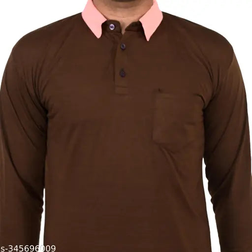 Multi-color contrast collar cotton blend men's full sleeve T-shirt with pocket, pack of 2 (M-2XL) - Slim fit and machine washable