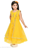 Embroidered net gown for dress, sleeveless and size-variant (2-3Y, 3-4Y, 4-5Y, 5-6Y, 6-7Y, 7-8Y, 8-9Y, 9-10Y, 10-11Y, 11-12Y, 12-13Y), handcrafted in India