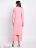 Tysort Winter Woolen V-Neck Kurta & Palazzo Set, embellished with floral prints, acrylic wool fabric, warm and elegant winter wear for women, full 2-piece set